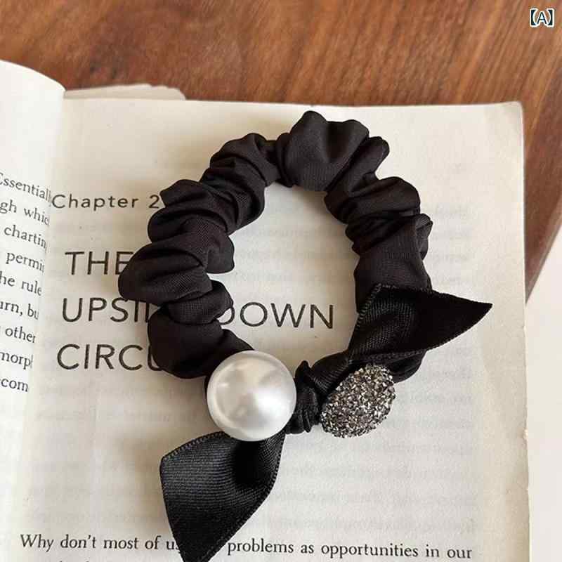 ヘアアクセサリー レディース ノー シンプル 髪留め パールの 蝶 結びの 髪の 輪の レディース シンプルの高 弾力の 頭の 縄の 大腸の 馬 尾の 髪の 縄の 団子の 頭
