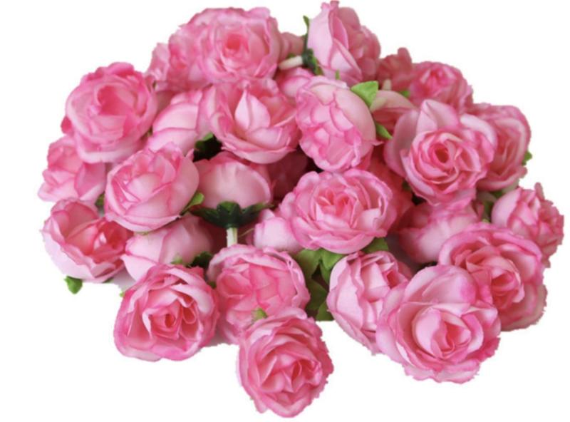 【Mikishin】バラ 造花 50個 3cm ブーケ ローズ 薔薇 結婚式 ブローチ 装飾 (ピンク)