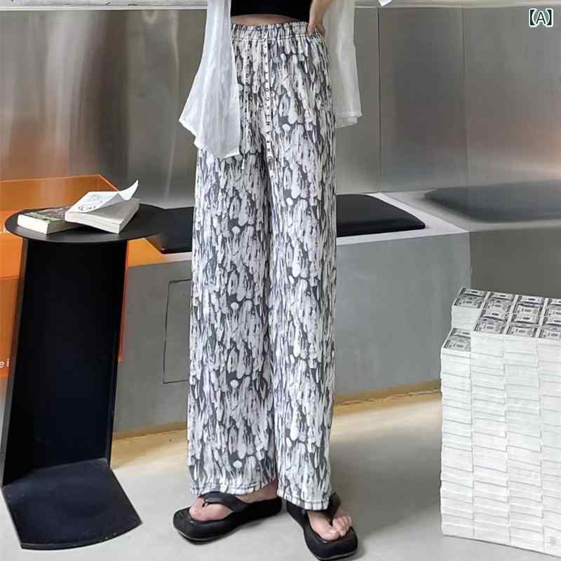 レディース 韓国ファッション ボトムス ロングパンツ ワイドパンツ ハイウエスト ウエストゴム 花柄 薄..