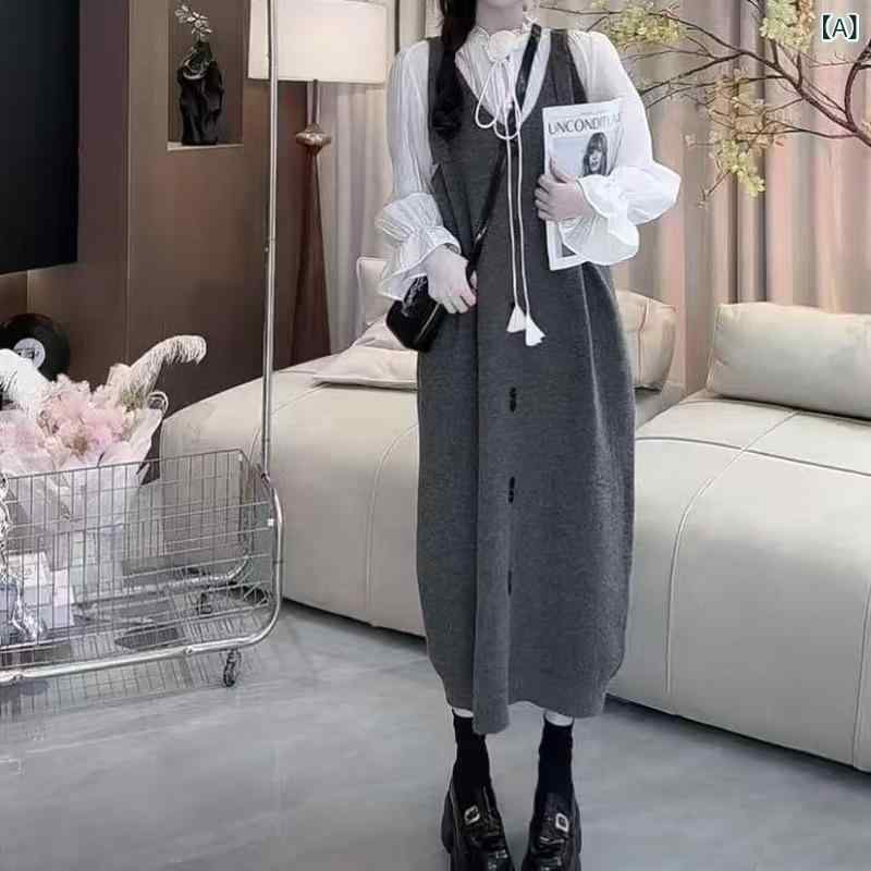 ワンピース レディース Aライン 秋用 長袖 体型カバー 2025 秋冬 レイ ヤード ニットキャミソール ドレ..