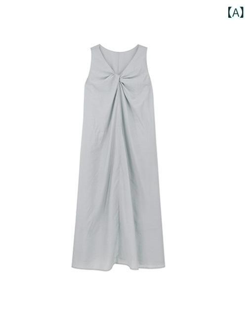 ワンピース レディース Aライン 秋用 長袖 体型カバー グレーの ツイスト ベストの ワンピース 女性 秋 海辺の リゾート 風の ロング スカートの な リラックス 感 a 字 スカートx2