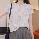 "冷感 レディースニット 薄手 サマーカーデ 夏用羽織 UVケア " &quot冷感 レディースニット 薄手 サマーカーデ 夏用羽織 UVケア &quot 夏の 薄手 ラウンドネック Tシャツ カジュアル ショート トップ 薄手 冷感 半袖 セーターx2