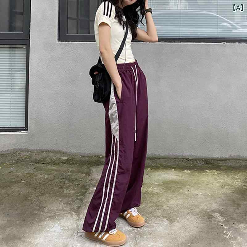 ワイドパンツ レディース ライン 美脚 夏 サマーパンツ 通気性 ベルボトム スエット 軽量 着痩せ ジャージ サイドライン スタイルアップ 脚長効果 体型カバー 楽ちん カジュアル アメリカ 街頭の カジュアル ズボンの レディース 秋型の