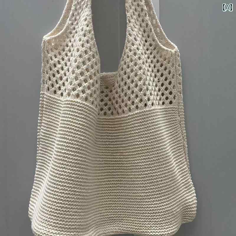 韓国風のシックでシンプル、レトロで刺繍の入った編み手提げバッグ、ショルダーバッグ、インス風の毛糸..