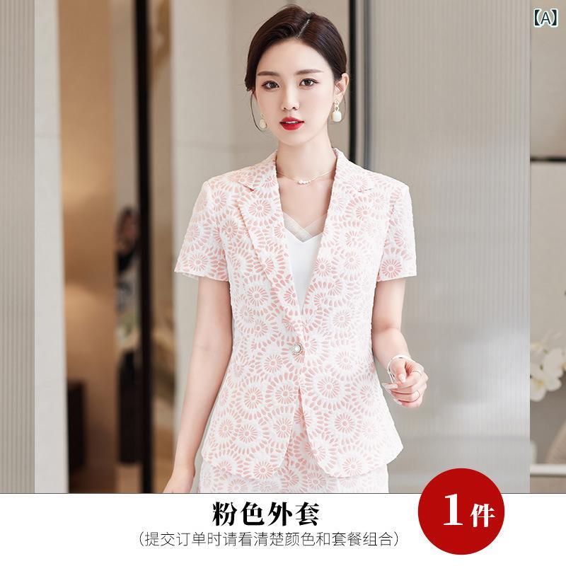 ブレザー 夏 レディース 半袖 テーラードジャケット 薄手 ゆったり スーツジャケット 5分丈袖 ジャケット おしゃれ サマースーツ オフィス プレゼント 夏の 花の 色の スーツ ジャケット 半袖の 職業の 正装 のの 作業着の レディース スーツ 半x2