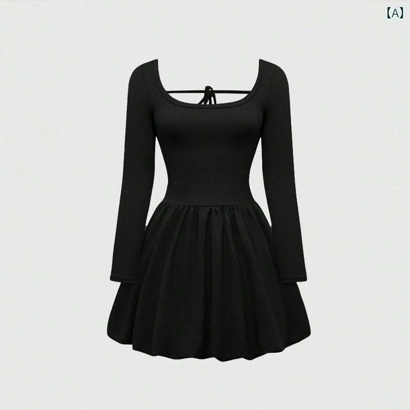 ワンピース レディース Aライン 秋用 長袖 体型カバー は 国境を 越えて 欧米の 大きいサイズ 婦人服の U 襟の 魅惑的 ワンピースの 秋冬 高さ 腰の A 字の 結び目の 帯の 修身の スカートの 女性を 結びます。