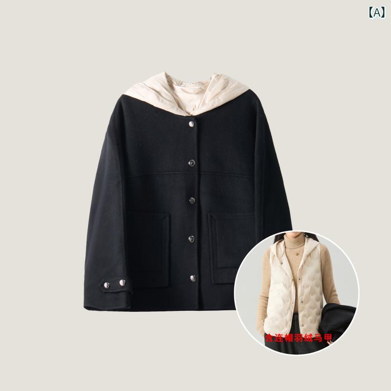 ショート丈 パーカー 羽織り用 アウター 春アウター ショート丈 パーカー 羽織り用 アウター 春アウター 反 季のの 両面の 尼の コートの ウール カシミヤ...