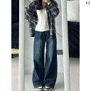 デニム レディース ストレート 秋用 シンプル 美脚 レトロ 通勤 シンプル 大きいサイズ ワイド レッグ ストレート ジーンズ レディース レッグ フィット 春秋 スリム マイクロフレア パンツ