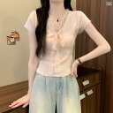 "冷感 レディースニット 薄手 サマーカーデ 夏用羽織 UVケア " &quot冷感 レディースニット 薄手 サマーカーデ 夏用羽織 UVケア &quot 韓国 襟 ストラップ レース スプライシング セーター レディース 夏 着 スリム インナー