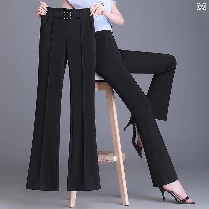 レディース 夏 夏用 涼しい パンツスーツ 洗える エレガンス系 レディース 春夏の ハイウエスト 伸縮性の ある レディース ドレープ 通勤な スーツ パンツ(4)