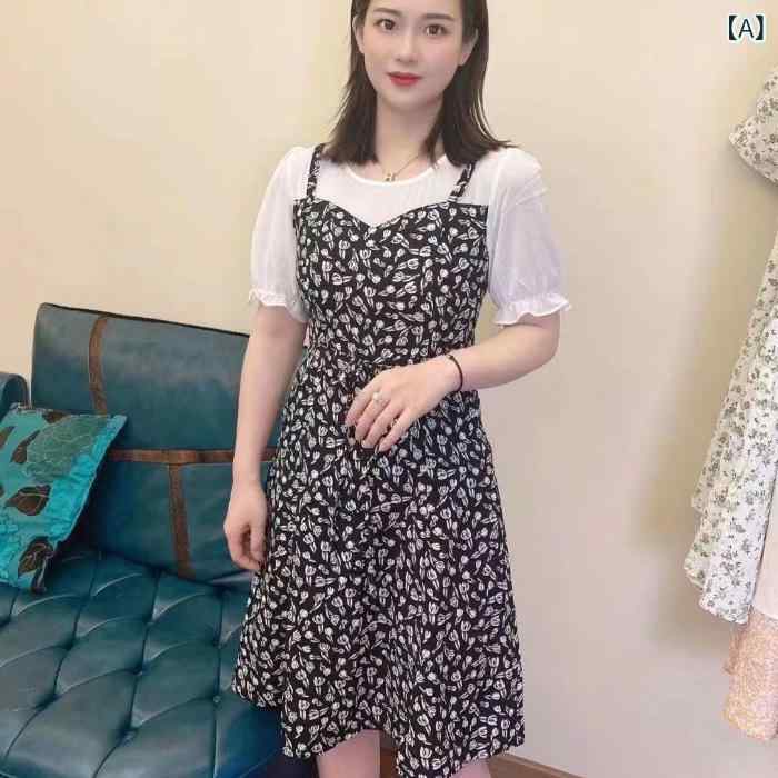 シャツワンピース ワンピース レディース 半袖 ロング コットンワンピ 透け感 夏 フェイク ツーピース ..