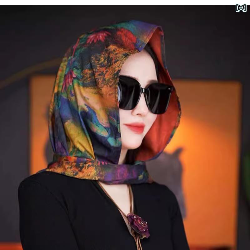 スカーフ付き帽子 レディース おしゃれ 帽子 日よけ対策 帽子 スカーフ付き帽子 レディース おしゃれ 帽子 日よけ対策 帽子 2025年 新型 旅行 日焼け防止 スカーフ 帽子は 香 雲糸 両面 花 羅 多機能 女性 包 頭 マフラーに 似せたx2