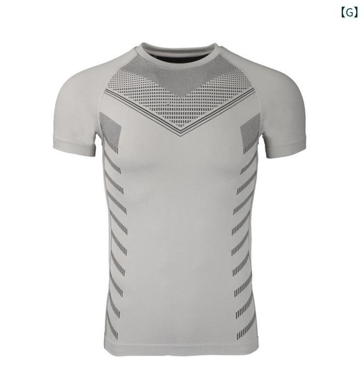 吸湿速乾 冷感 涼しい 薄手 スポーツ ストレッチ メンズ 軽い 肌の 快適 混紡 生地の 細い 縞の ガードル 運動の フィットネスの 半袖 t シャツ 夏の 小さい 丸 襟