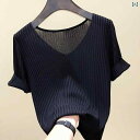 "冷感 レディースニット 薄手 サマーカーデ 夏用羽織 UVケア " &quot冷感 レディースニット 薄手 サマーカーデ 夏用羽織 UVケア &quot 冷感 2025 春夏 ニットウェア レディース 韓国 スリム ボトム 半袖 Vネック 半袖 T