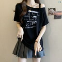tシャツ カットソー トップス レディース 半袖 クルーネック ボリューム袖 ブラウス 透け感 オフィスカジュアル きれいめ 大人 上品 おしゃれ 二の腕 カバー 隠し 春夏 春夏 大きいサイズ プリント レース ワンショルダー 半袖 Tシャツ 女性用x2
