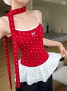 ワンピース 夏 レディース 半袖 ロング丈 体型カバー 綿100% 涼しい ワンピース 夏 レディース バレエ 赤い ドットの リボン ホルターネックキャミソール レディース 夏の ホット ガール アウターウェア スリム ショート ノースリーブトップ