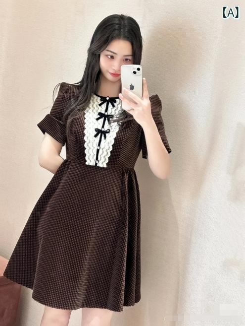 ワンピース レディース Aライン 秋用 長袖 体型カバー 2024 秋 丸 首 a レース 重 工 感 チェック ベル..