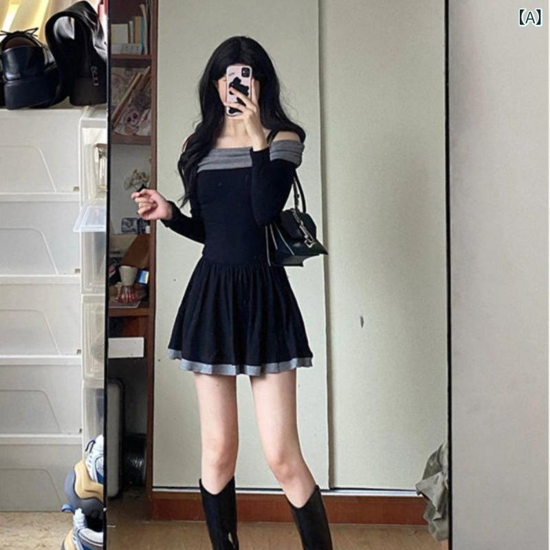 ワンピース レディース Aライン 秋用 長袖 体型カバー フランスの 蝶 結びは 色に ぶつかって ストラップの ワンピースの 新型のの 辛い ギャルに ぶつかって 腰を 収めて 明らかに やせている a 字の ショート スカートを 現します。