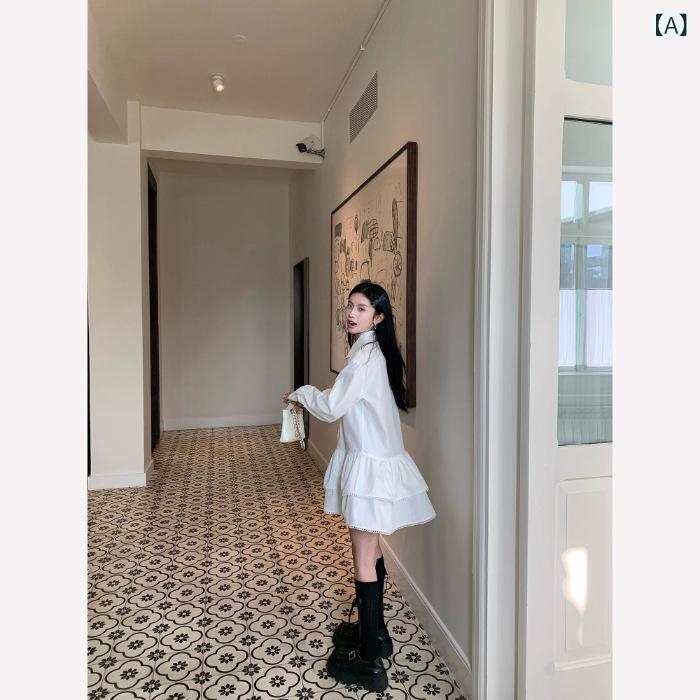 ワンピース レディース Aライン 秋用 長袖 体型カバー チーズ フラワーハウス ガール スカート レディ..