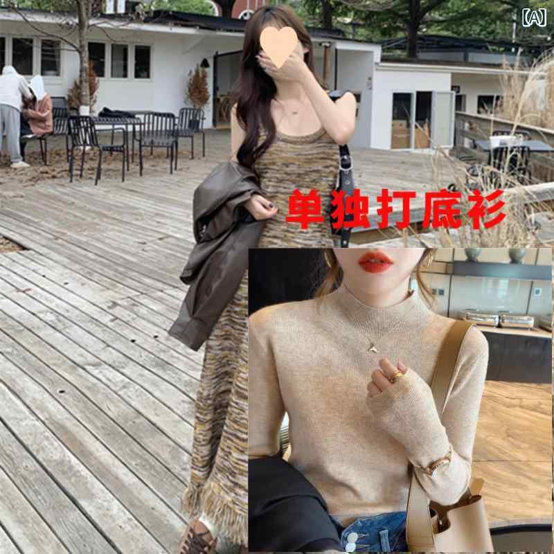 ワンピース レディース ロング丈 秋用 無地 カジュアル メイラード フレンチ レトロ ストライプ サスペ..