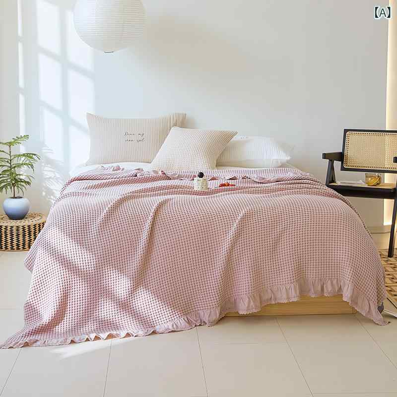 タオルケット 冷感 夏用 ひんやり 接触冷感 洗える 韓国 式 綿 無地の ハスの 葉の 縁の ガーゼの タオルは ワッフルの ふたの 毛布の 夏の タオルを 掛けます。