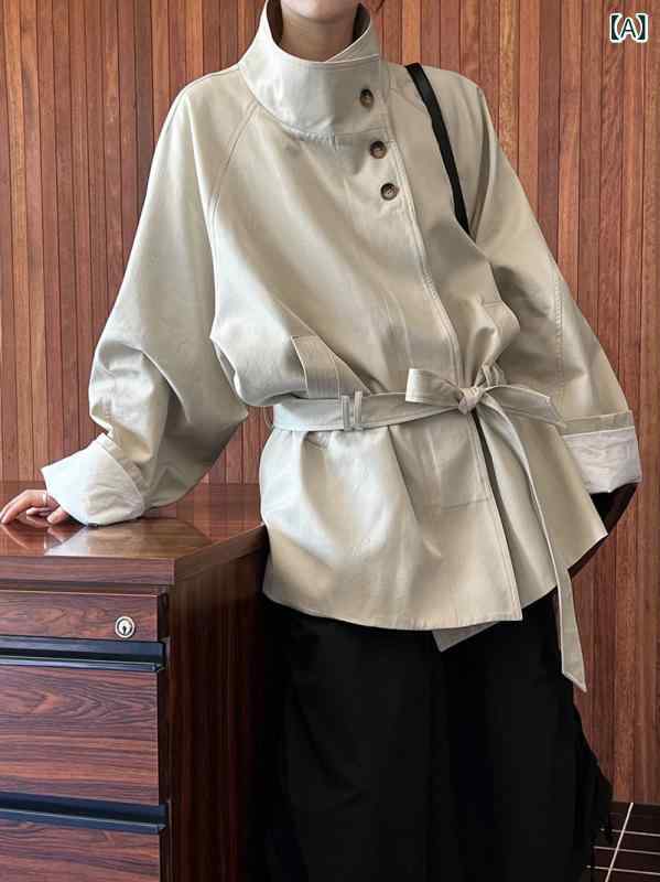 ショート丈 パーカー 羽織り用 アウター 春アウター ショート丈 パーカー 羽織り用 アウター 春アウター 鹿西 秋 色 立 襟 ショート コート 女性 202...