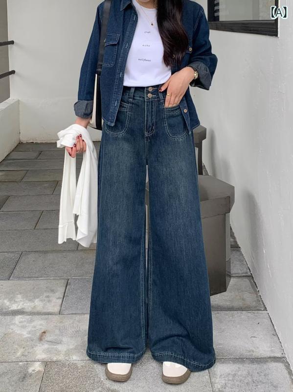 デニム レディース ストレート 秋用 シンプル 美脚 秋冬 女性向け 洋 ナシ型の レトロ ブルー ストレート ジーンズ 太った mm 大きいサイズ ハイウエスト スリム ゆったり ワイド レッグ フロア レングス パンツ