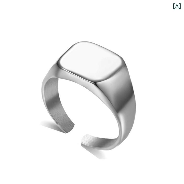 指輪 ノー 合金 リング レディース メンズ シンプルで 個性的な 正方形 ビジネス チタン 鋼 指輪は全 光沢 面 ステンレス 指輪を 彫る ことが できるx2