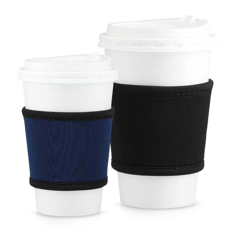 kwmobile 2x カップホルダー ネオプレン製 - カップスリーブ コーヒー お茶 ホットドリンク やけど防止 黒色/紺色