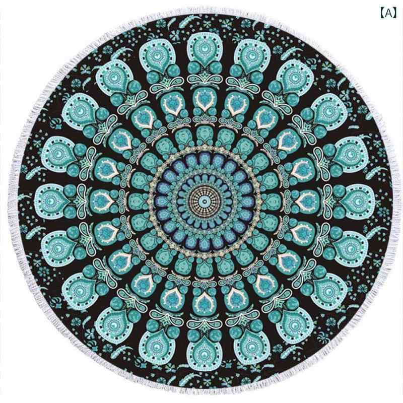 ビーチタオル 大判 タオル ビーチマット バスタオル ソファ ブランケット ラグ マルチカバー おしゃれ 2日間 ファッション 曼荼羅 円形 プリント ビーチ タオル 極細 繊維 ビーチ クッション 150 流 蘇 辺りx2