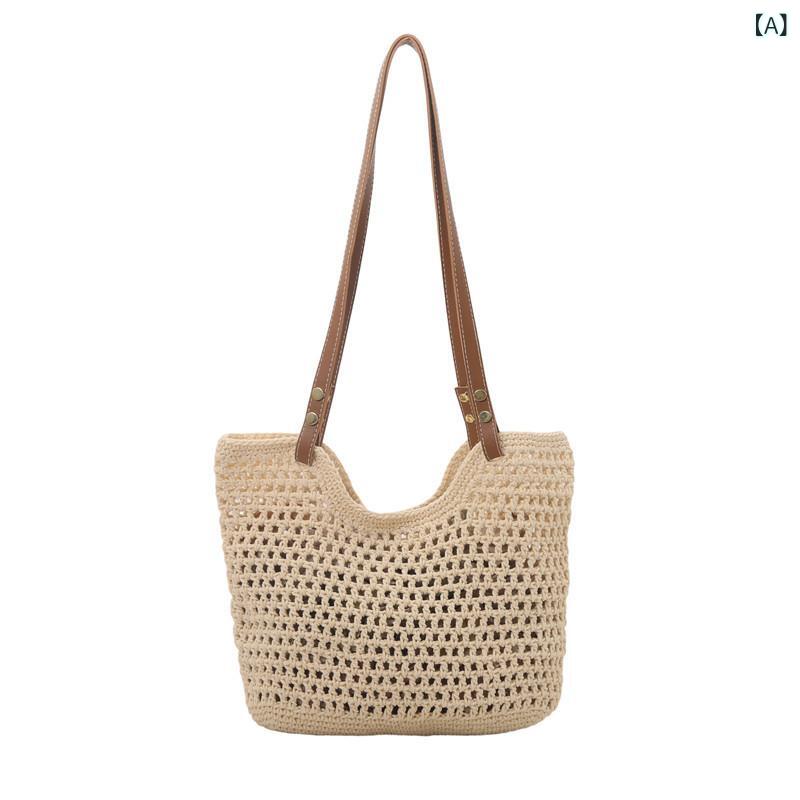 クラッチバッグ ノー シンプル 結婚式 フォーマル ショルダー ハンド フォレスト スタイル レトロ 織 バッグ大容量 ビーチ ハンドバッグ カジュアルショルダーバッグ レディース 綿糸 わら バッグ