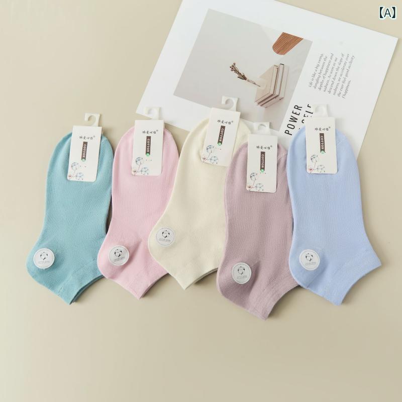 靴下 ソックス レディース ショート チューブ オールシーズン キュートな フリーサイズ レディース 夏の 大人 薄手 靴下 浅い 口 ボート ソックス レディース キャンディーカラーの 綿の 靴下 白 学生 無地 ミドル 綿の 靴下x5(4)