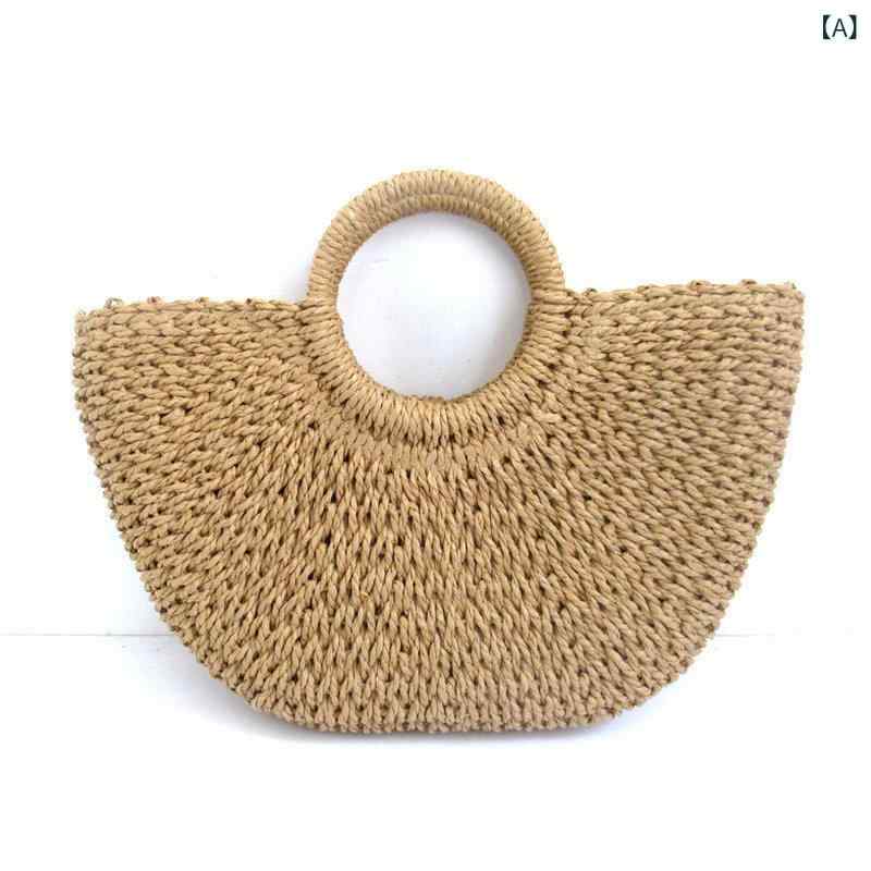 クラッチバッグ ノー シンプル 結婚式 フォーマル ショルダー ハンド クロスボーダーと アメリカ わら 織り バッグ 紙 ロープ ラウンド バッグ シンプル 無地 織り バッグ レトロ スタイル カジュアル ハンドバッグ ホリデー サンド