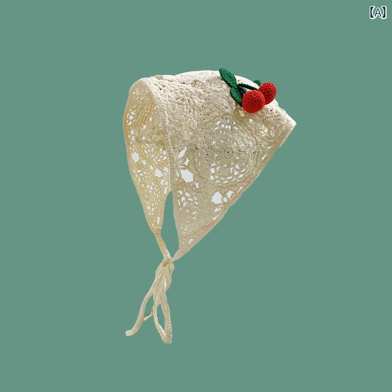 スカーフ付き帽子 レディース おしゃれ 帽子 日よけ対策 帽子 スカーフ付き帽子 レディース おしゃれ 帽子 日よけ対策 帽子 ネット 紅 春夏 旅行 旅行の 花 三角 タオル レディース 甘くて かわいい さくらんぼの 髪に スカーフの 帽子が ついてx2