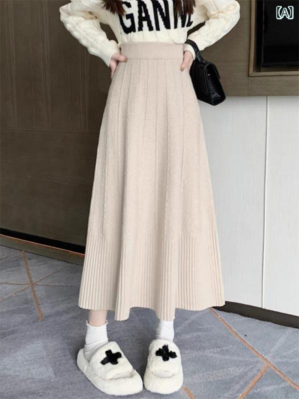 スカート レディース ノー 膝丈 Aライン 無地 大きいサイズ ニットの 半身の スカートの レディース 秋..