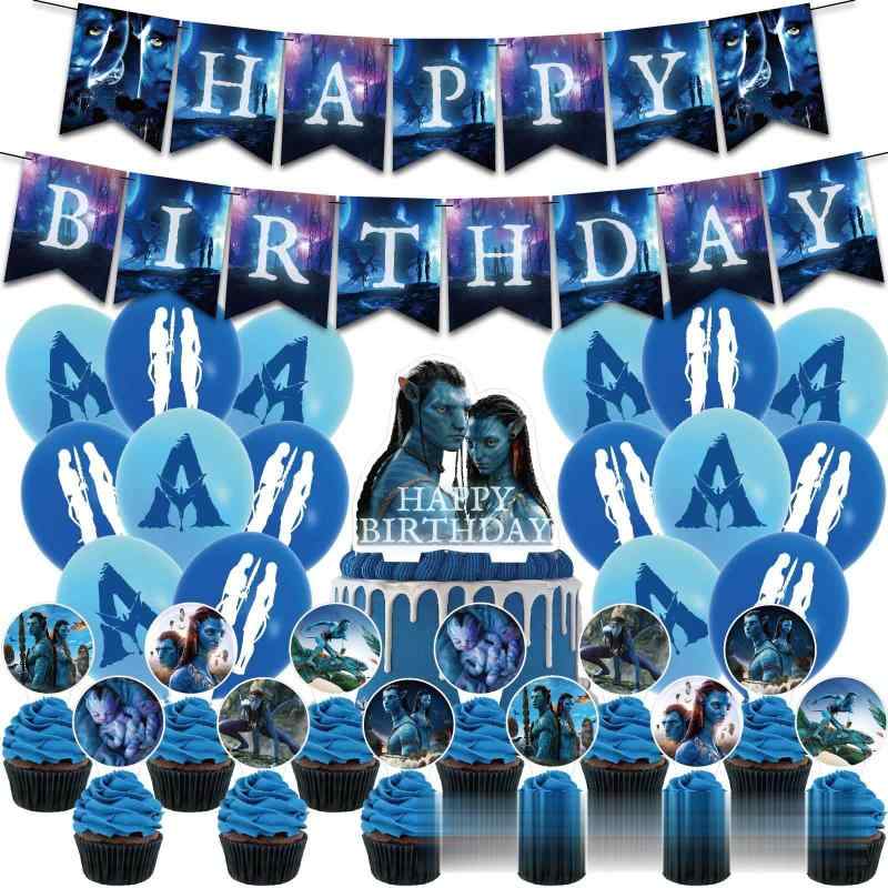 アバター 誕生日 飾り付け パーティー セット Avatar 映画 キャラクター 面白い 子供 男の子 女の子 ブルー ホワイト happy birthday ガーランド バナー ケーキトッパー バ