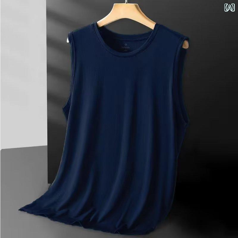 吸湿速乾 冷感 涼しい 薄手 スポーツ ストレッチ ベスト 男 夏 格好いい 2025 新型 スポーツ カンカン 服 薄手 速乾 氷 糸 袖なし t シャツ 男性 百合