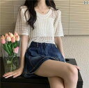 "冷感 レディースニット 薄手 サマーカーデ 夏用羽織 UVケア " &quot冷感 レディースニット 薄手 サマーカーデ 夏用羽織 UVケア &quot 夏用 薄手 半袖 セーター 女性用 で シック ゆったり 涼しく の 空調 ブラウスx2|詳細画像