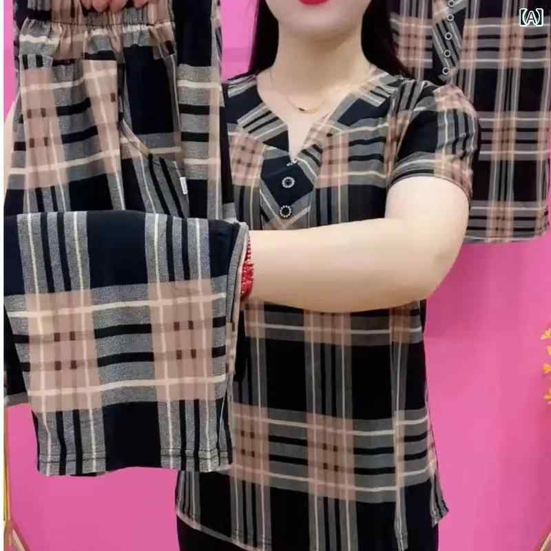 ワンピース 夏 レディース 半袖 ロング丈 体型カバー 綿100% 涼しい 夏の ハサミの 襟の 大きい 格子の..