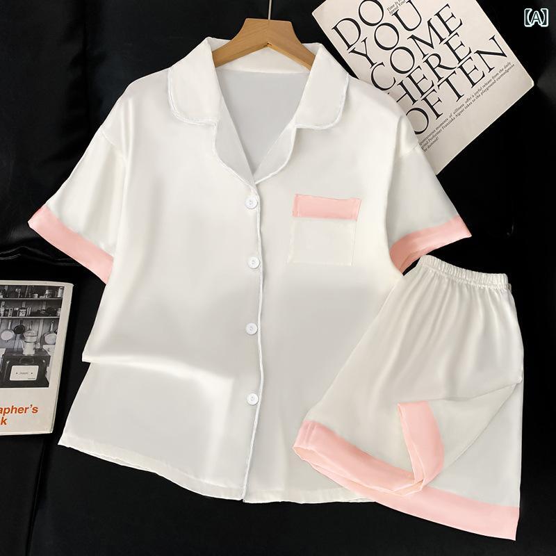 &quotシルク風 パジャマ つるつる ルームウェア ナイトウェア レディース &quot &ampquotシルク風 パジャマ つるつる ルームウェア ナイトウェア レディース &ampquot 色の 半袖の 氷の パジャマの レディース 夏の 新型の 涼 感の カジュアル ゆ