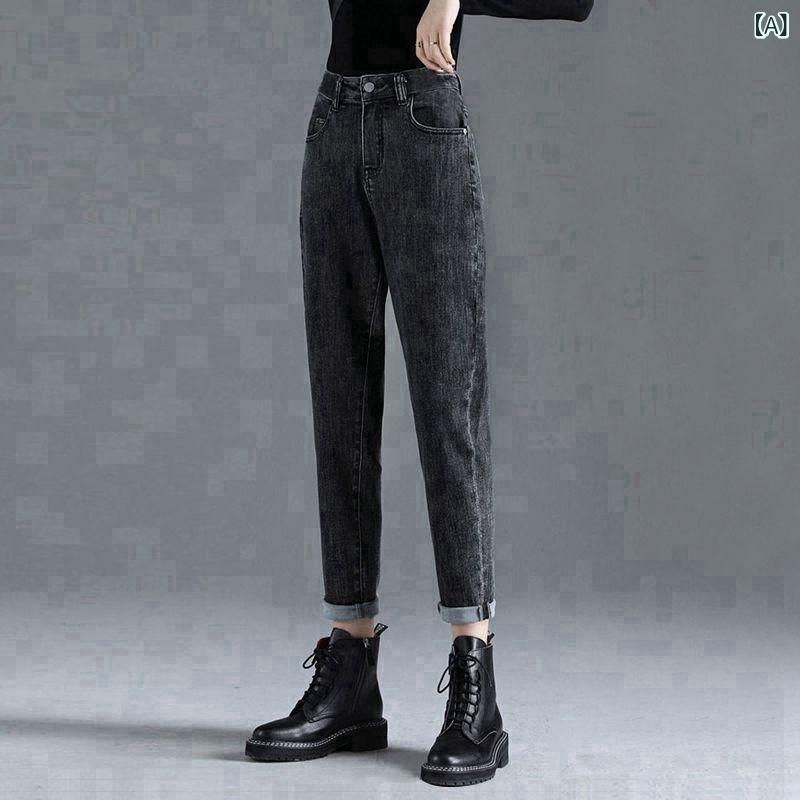 デニム レディース ストレート 秋用 シンプル 美脚 ジーンズ レディース 秋冬 韓国 ハイウエスト ゆっ..