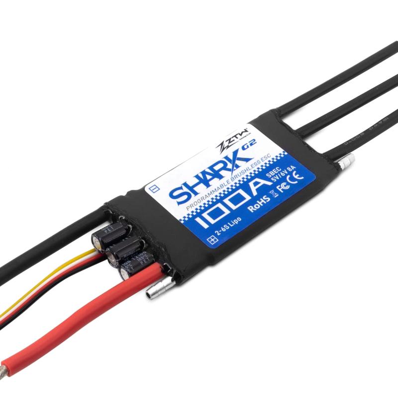 RCボートと水中スラスター用防水アンプZTW Shark 100A ESC G2内蔵調整可能なスイッチングBEC 5V/6V 8A 2-6S水冷双方向32ビットブラシレススピードコントローラー