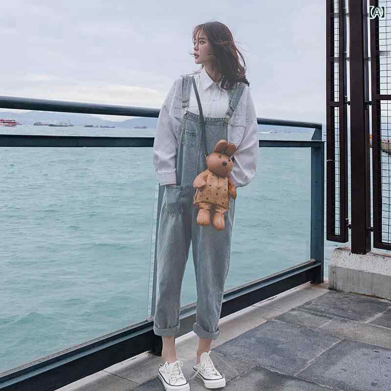 デニム オーバーオール【シンプル アメカジ ストリート系 定番 ナチュラル レディース 森ガール ウォッシュ加工 ユーズド加工 メンズライク レディース 大きいサイズ 古着風 ジーンズ 定番 M L ネイビー ロールアップ オールインワン】 デニムの リ