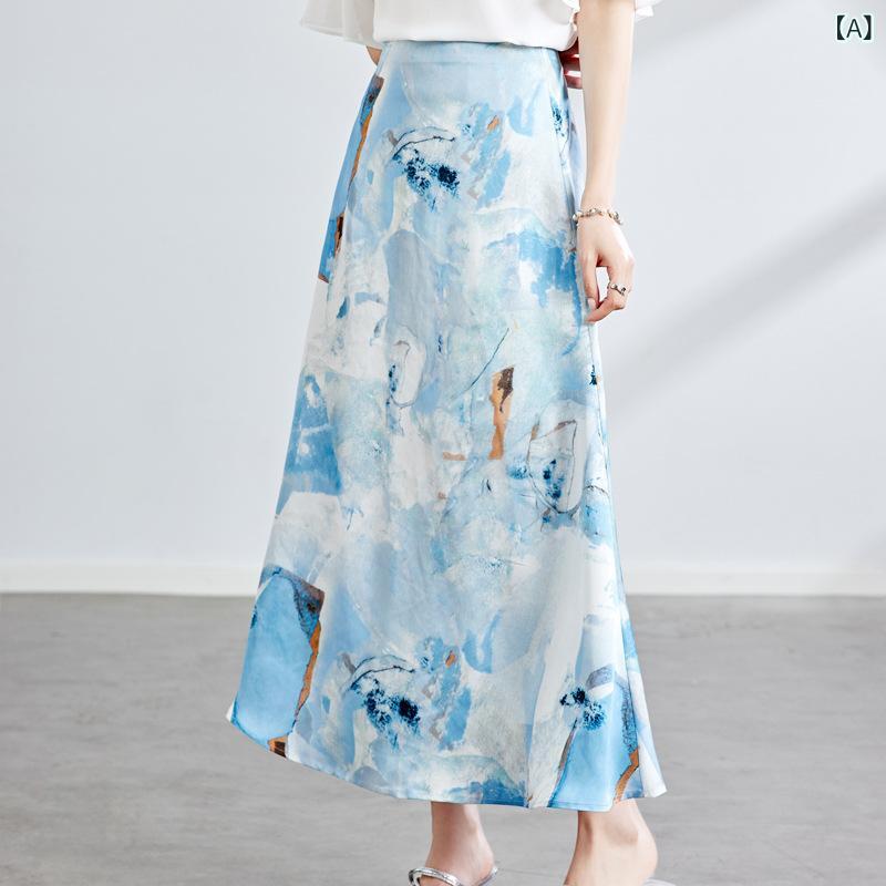 スカート レディース ノー 膝丈 Aライン 無地 2025 夏の 新型 女性は 腰が 高くて 痩せています。x2