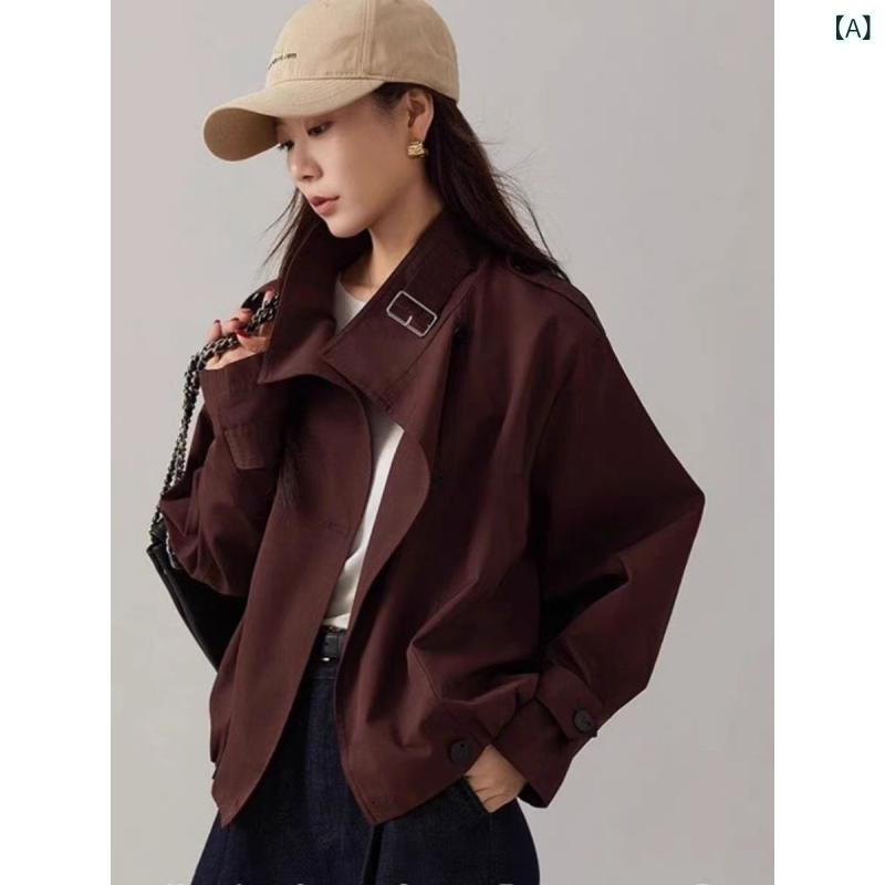 ショート丈 パーカー 羽織り用 アウター 春アウター ショート丈 パーカー 羽織り用 アウター 春アウター ショートトレンチコートの 女性 秋 英 倫 風の ゆ...