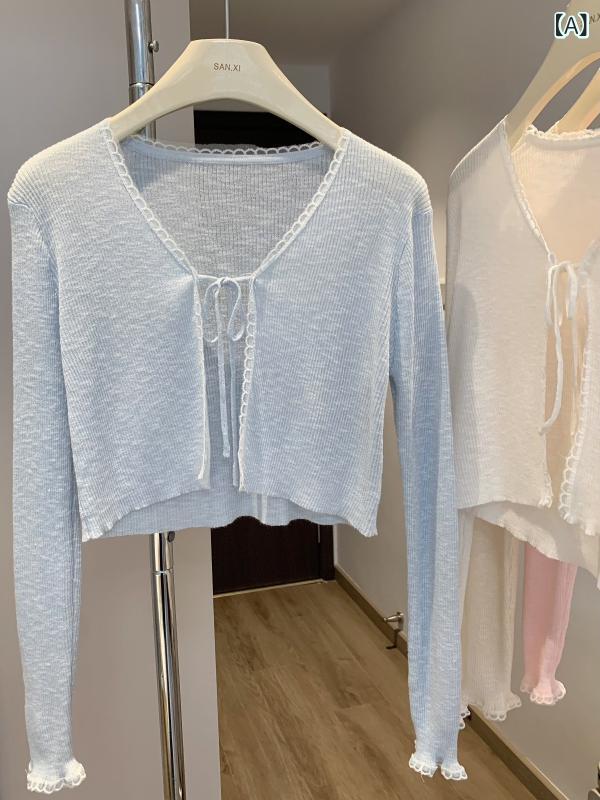 &quot冷感 レディースニット 薄手 サマーカーデ 夏用羽織 UVケア &quot &ampquot冷感 レディースニット 薄手 サマーカーデ 夏用羽織 UVケア &ampquot ライト ブルーの 冷感 日焼け防止 カーディガン 女性用 夏 薄手 ショート Vネック ニット