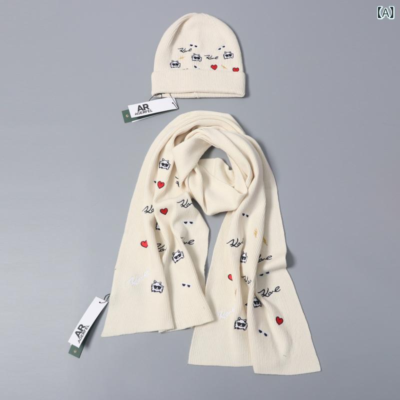 スカーフ付き帽子 レディース おしゃれ 帽子 日よけ対策 帽子 スカーフ付き帽子 レディース おしゃれ 帽子 日よけ対策 帽子 新型 美 系 K 精緻 多 刺繍 粗 針 保温 ニット 帽 毛糸 マフラー