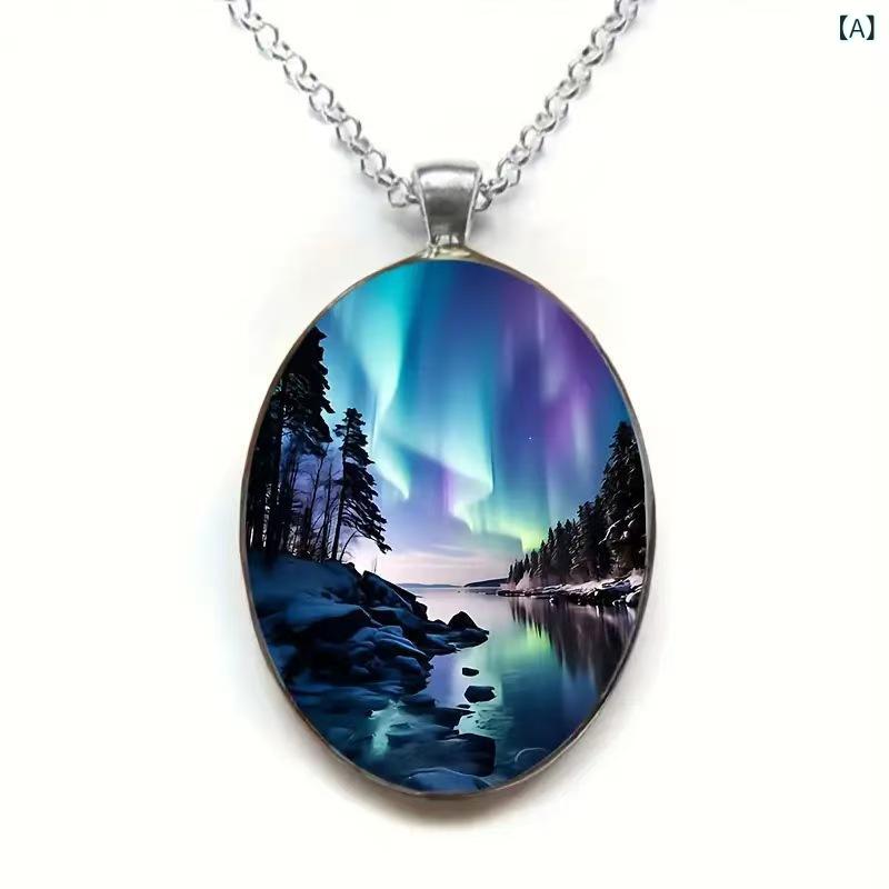 ネックレス レディース シンプル おしゃれ ペンダント 普段使い チェーン クロスボーダー ガラス ペンダント ネックレス シンプルで 美しい 空の 緑の 極光 ペンダント ネックレス