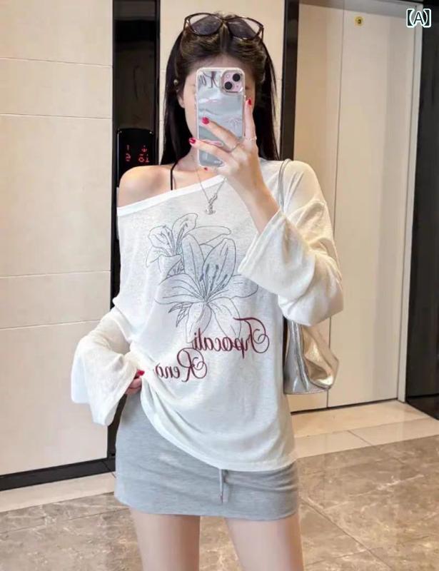 UV対策 カーディガン 冷房対策 アウター 通気性 カーディガン UV対策 カーディガン 冷房対策 アウター 通気性 カーディガン 日焼け防止 ブラウス レディース 薄手 夏 2025 プリント 白 長袖 Tシャツ トップ イン ブラウスx2