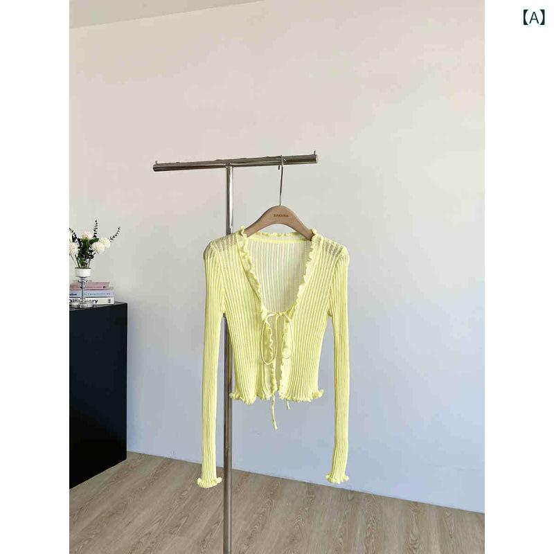 "接触冷感 カーディガン 夏用 涼しい羽織 ひんやり カーディガン " &ampquot接触冷感 カーディガン 夏用 涼しい羽織 ひんやり カーディガン &ampquot ファッションな 耳 長袖 ニットカーディガン スリム スリムフィット トップ 女性用(4)